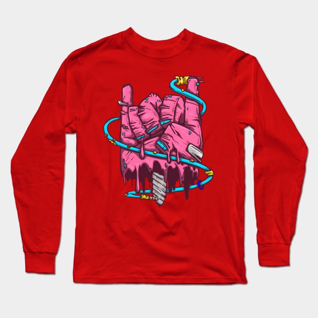 pink zombie metal horns Long Sleeve T-Shirt by manuvila